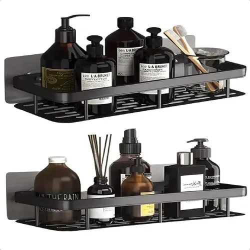 Kit 2 Suporte Porta Shampoo Sabonete Banheiro Adesivo Parede Sem Furos Box Luxo Cor Preto