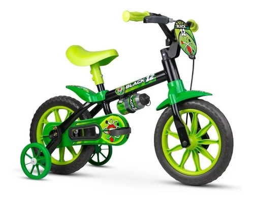 Bicicleta  Infantil Nathor Black   Aro 12 Cor Preto/verde 