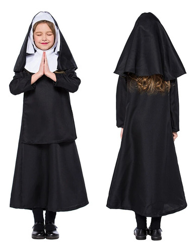 Disfraz De Monja Y Sacerdote Para Niños Vestido Negro Con C