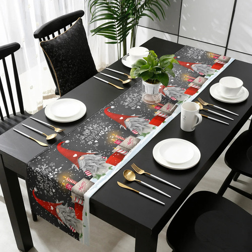 Bufanda De Mesa De Lino Con Diseño De Gnomo De Nieve, Diseño