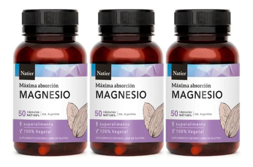 Magnesio Natier X50 Capsulas Estres Ansiedad Pack X3