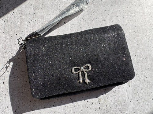Phone Wristlet Billetera/cartera Con Muñequera Secret Color Black Sparkle Diseño De La Tela Liso