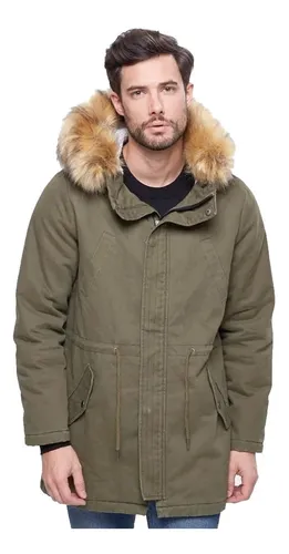 Campera Parka Hombre Gabardina De Cuello Piel (9514)