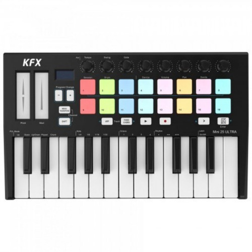 Kfx Mini 25 Ultra  Controlador Midi Usb 25 Teclas 16  Pads