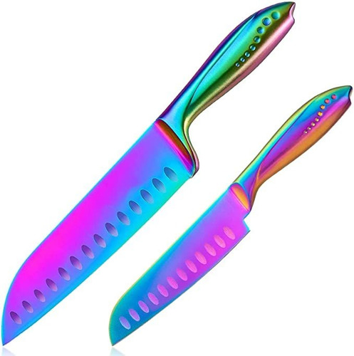 Wellstar Rainbow Santoku Cuchillo 2 Piezas Set, Navaja Afil