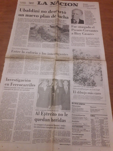 Tapa Diario La Nación 16 11 1990 Bioy Casares Cervantes Ubal