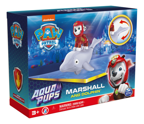 Boneco De Ação Paw Patrol Marshall Aqua Pups Com Golfinho