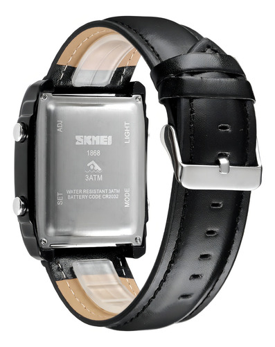 Relógio Analógico Masculino Skmei Digital + Colar Argola Correia Preto Bisel Preto Fundo Preto