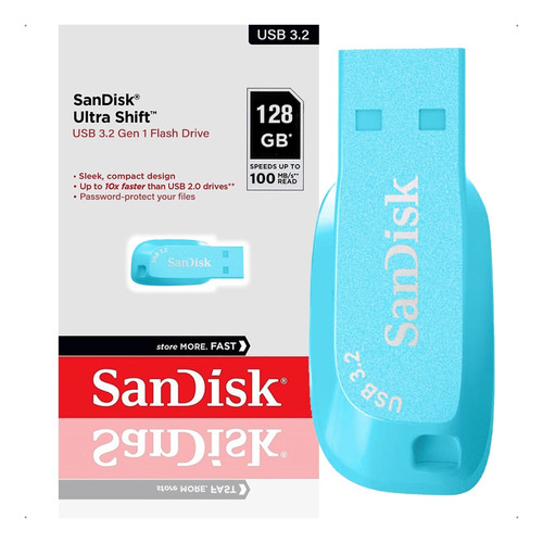 Pen Drive Sandisk Ultra Shift Usb 3.0 128gb Rápido Azul