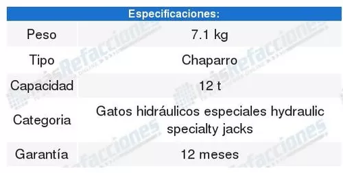 GATO HIDRAULICO DE BOTELLA 12 t CHAPARRO - Mikels México, tienda en línea  Mikels