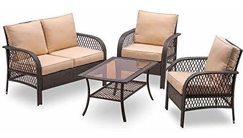 Mcombo Juego De Sofá De Muebles De Patio, 4 Piezas De Silla