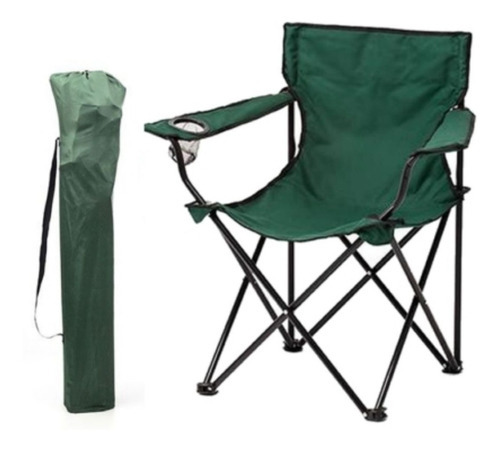Cadeira Camping Pesca Porta Copo Sacola Transporte Dobrável Cor Verde