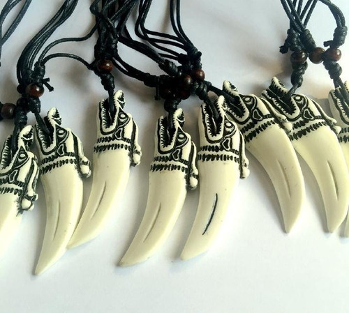 Collar Colgante Cuero Colmillo Dragón Hombre Mujer
