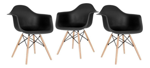 3 Cadeiras  Eames Wood Daw Com Braços Jantar Cores Estrutura Da Cadeira Preto