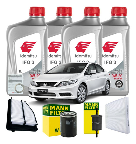 Kit Revisão Troca Oleo 0w20 Honda Civic 2.0 2014 2015 2016