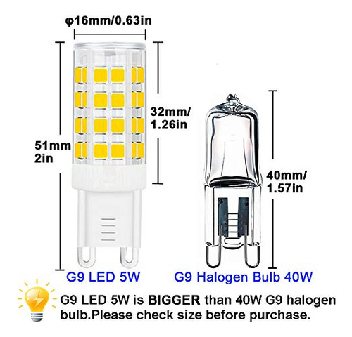 Bombilla Led G9 5w, 40w, Reemplazo Halógena, 420lm, 3000k, 1