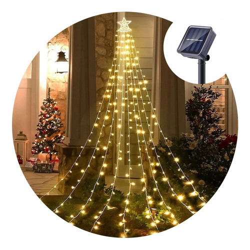 Luz Cascada Tipo Árbol Navideño Solar Guirnalda 3.5 Mt+cont