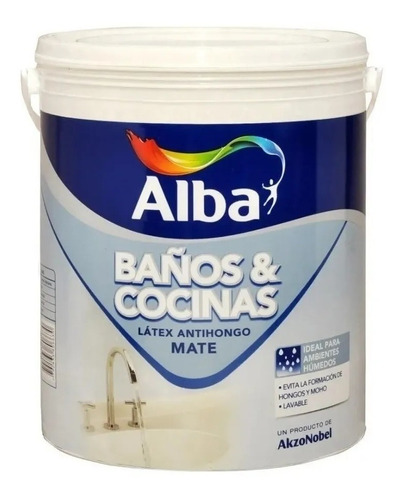 Pintura Latex Para Baños Y Cocinas Alba Antihongo X 4 Lts 