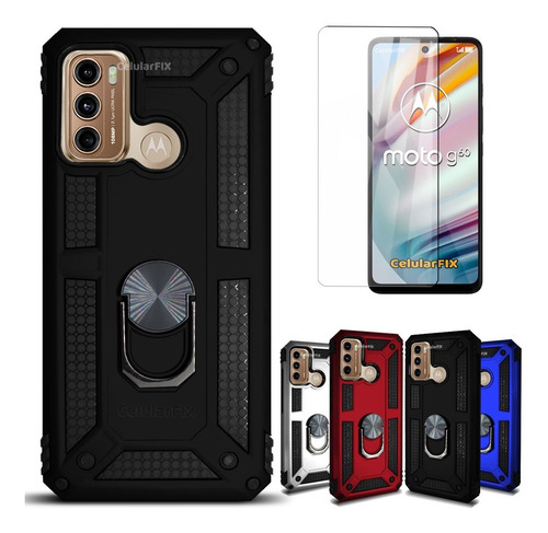 Funda P/ Moto G60, Uso Rudo Con Anillo Sujetador + Mica