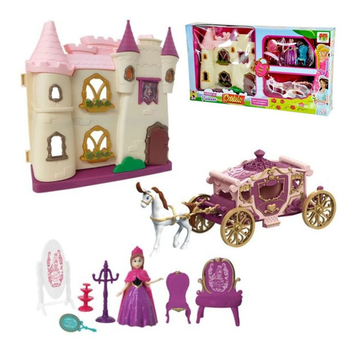 Castelo Princesa Boneca Móveis Infantil Acessório Carruagem