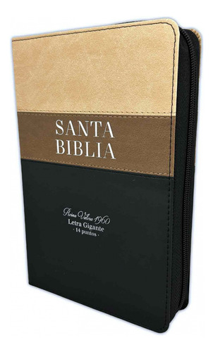 Biblia Rvr1960 Gigante Manual Con Cierre Beige, Café Y Negro