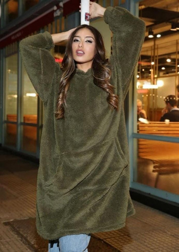 Maxi Buzo Manta Teddy Peluche Unisex Canguro Capucha Promo