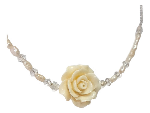 Collar Rosa Y Perlas Auténticas Cristal De Roca Gargantilla