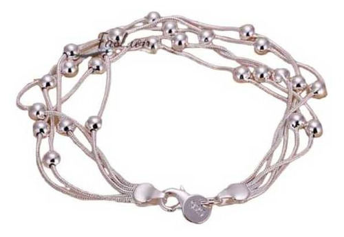 Pulsera Plata Ley 925 Mujer Cinco Lineas Con Cuencas.