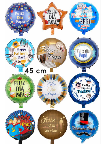 Pack 50 Globos Metálicos Día Del Padre 45 Cm + Varillas