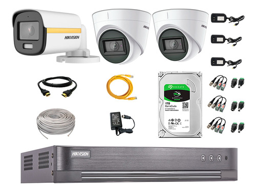 Cámaras Seguridad Kit 3 Hikvision 1080p Colorvu Noche Color