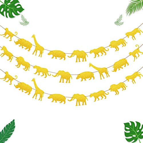 3 Piezas Gold Jungle Safari Animal Banner Garland Zoo Temáti