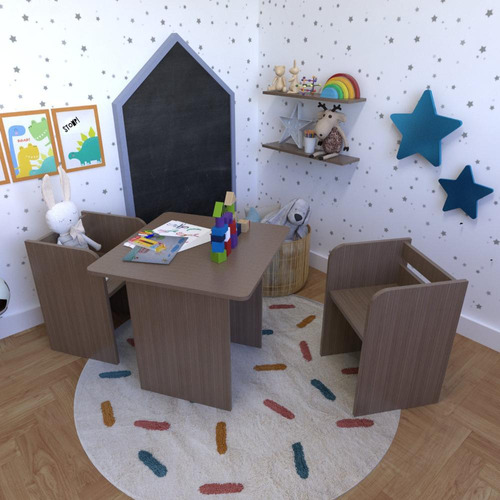 Conjunto Infantil Com 1 Mesa E 2 Banquetas Ameixa Negra