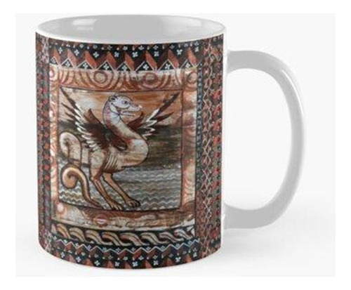 Taza Bestiario Medieval, Dragón De Mar En Colores Rojo Marró