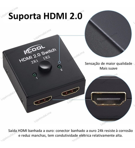 Hub Hdmi Switch 4k 1x2 2x1 Para Tv Computador Ps5 Xbox 360