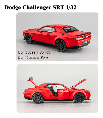 Coche De Metal En Miniatura Dodge Challenger Srt Hellcat Red
