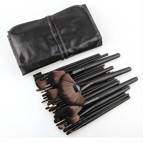 Set 32 Brochas Y Pinceles Maquillaje Negro Estuche Make Up Negro