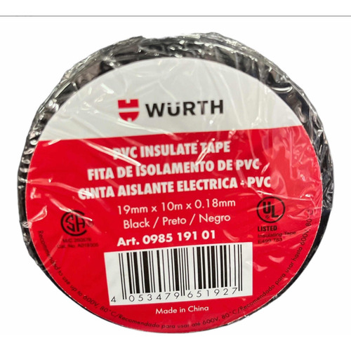 Pack 10 Cintas Aislantes Wurth 19mm X 10m X 0.18mm