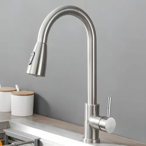 Torneira Para Cozinha Monocomando De Pia Torneira Gourmet Misturador Bancada Extensível Aço Escovado Yesop