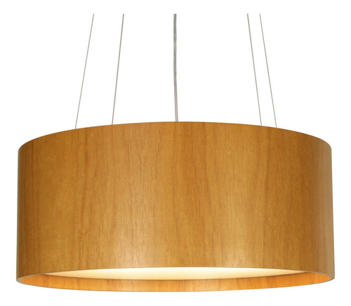 Lustre Pendente Cilíndrico Madeira 40 Cm Cor Freijó
