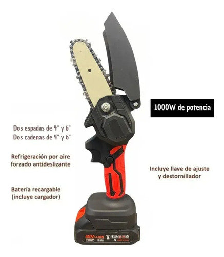 Mini Motosierra Eléctrica Portátil Batería 48v + Maletin Gt Negro