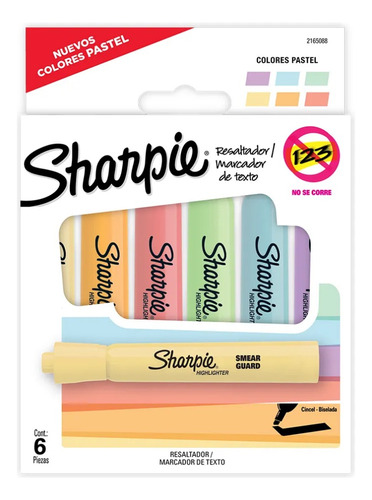 Destacadores Sharpie Tank 6 Colores Pastel