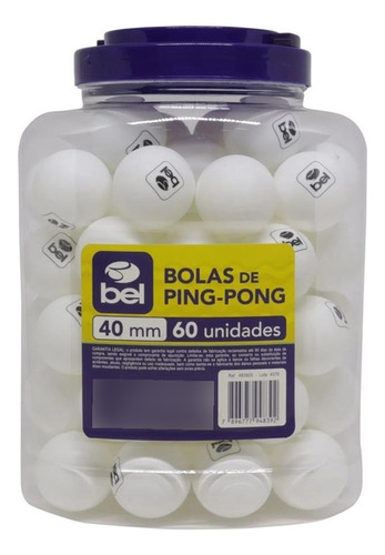 Bolas / Bolinhas De Ping Pong Pote Com 60 Unidades - 40mm Cor Branco