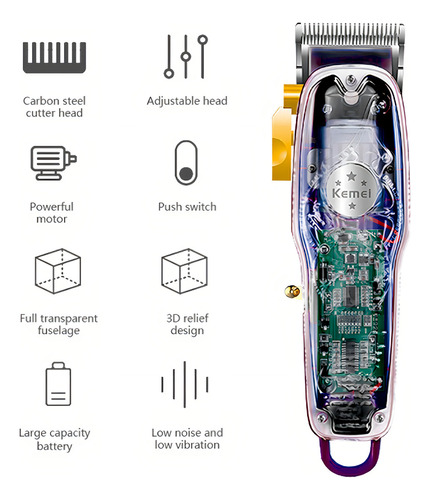 Maquina De Corta Cabelo Kemei 2706 Pg Relevo 3d Transparente