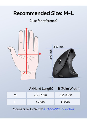 Ratón Tecknet Ergonómico Recargable Vertical Inalámbrico