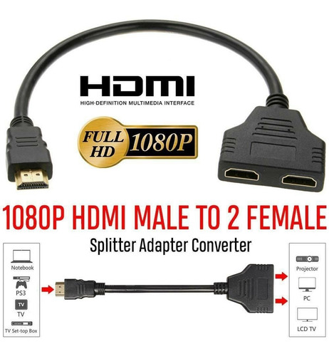 Imagen 2 de 8 de Cable Adaptador Hdmi A 2 Hembra Splitter X 2 Monitores 1080p