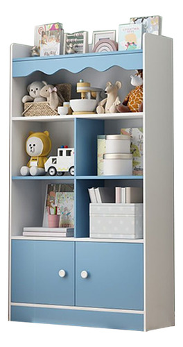 Librero Moderno De Madera Sencillo Con 4 Pisos Y 2 Puertas Azul