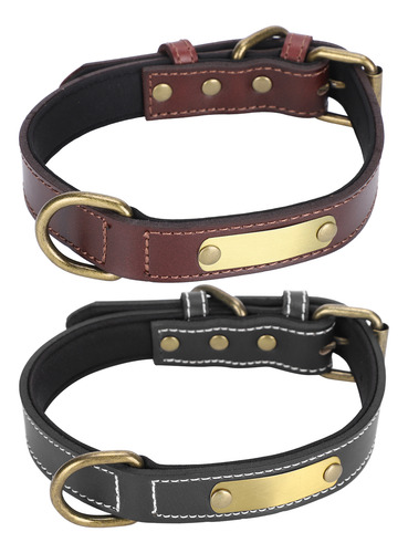 Collar De Perro Acolchado De Cuero Con Grabado De Nombre Per