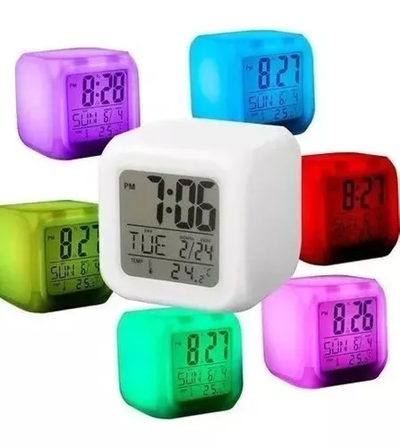 Reloj Despertador Luz Led 7 Colores Alarma Temperatura Fecha