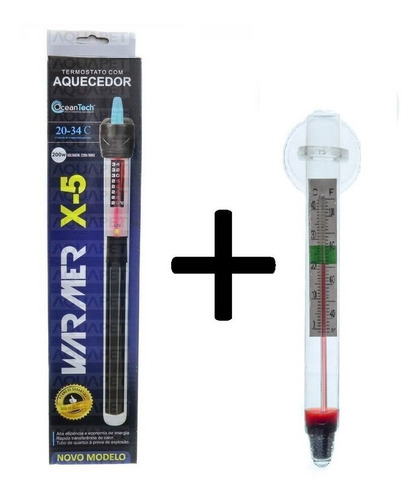 Kit Termostato C/aquec. X-5 200w 220v Ocean Tech+ Termômetro