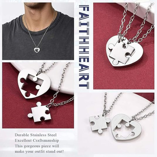 T 2pc Collar Pareja Dijes Plata Acero Inoxidable Regalos